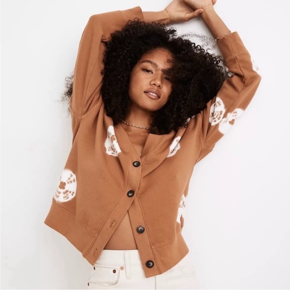 Madewell Re)Sourced Cotton Cárdigan Sweatshirt In Tye Dots Oversized Size S - Picture 1 of 11